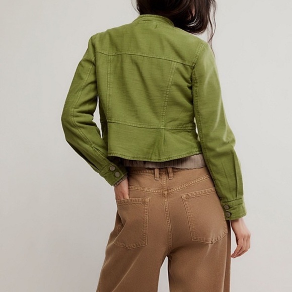 Unworn Free People Joselyn Cotton Washed Distress Jacket in Green - Picture 3 of 12
